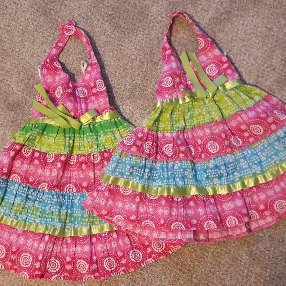 Matching Rainbow Halter Dresses, 24 mo, 18 mo